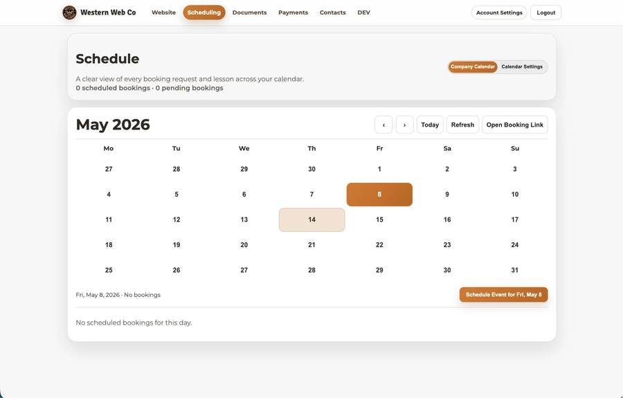 Scheduling dashboard view